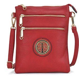 Red Small Multi Zipper Pocket Shoulder Bag